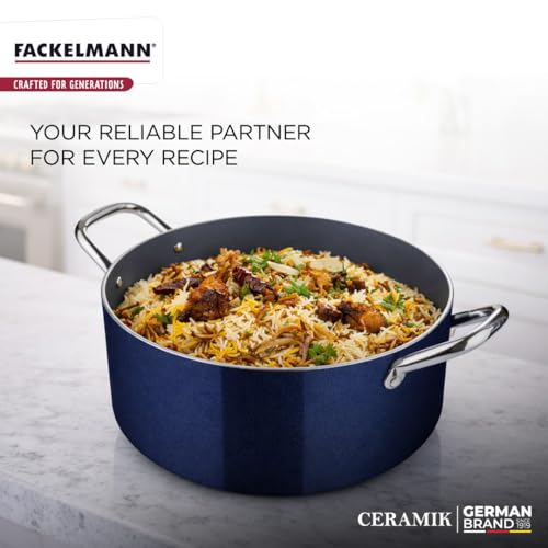 Fackelmann Ceramic Nonstick Biryani Pot,Handi,Casserole W Glass Lid 24Cm|German Technology|Non-Toxic|Pfoa,Bpa & Nickel-Free|Induction Base- All Stoves|Even Heating|Pulao,Biryani,5 Litre,Royal Blue - Image 2