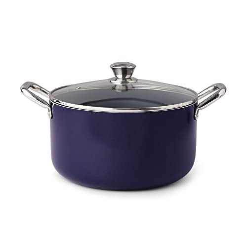 Fackelmann Ceramic Nonstick Biryani Pot,Handi,Casserole W Glass Lid 24Cm|German Technology|Non-Toxic|Pfoa,Bpa & Nickel-Free|Induction Base- All Stoves|Even Heating|Pulao,Biryani,5 Litre,Royal Blue - Image 1