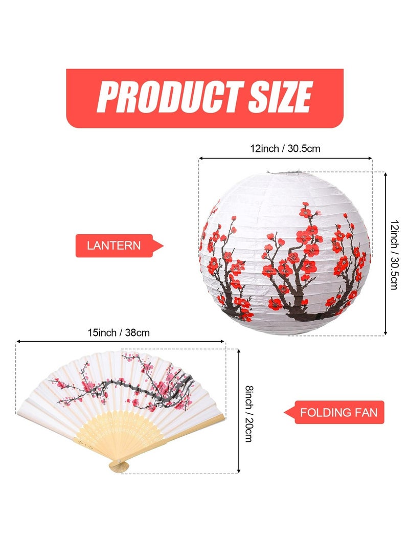 CMGTYYD Cherry Blossom Paper Lanterns Folding Hand fan, 8 Pcs Cherry Blossom Decor Set, Including 4 Chinese Japanese Oiled Paper Lamp and 4 Handheld Silk Decorative Folding Fans for Wedding Party Favor - Image 5