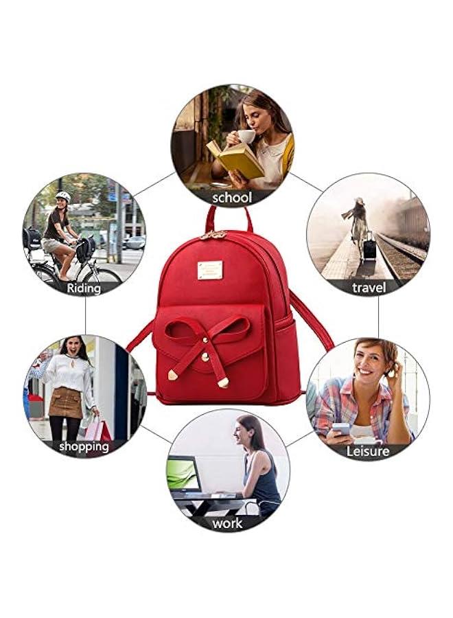 Arabest Girls Bowknot Cute Leather Backpack Mini Backpack Purse for Women  - Image 5