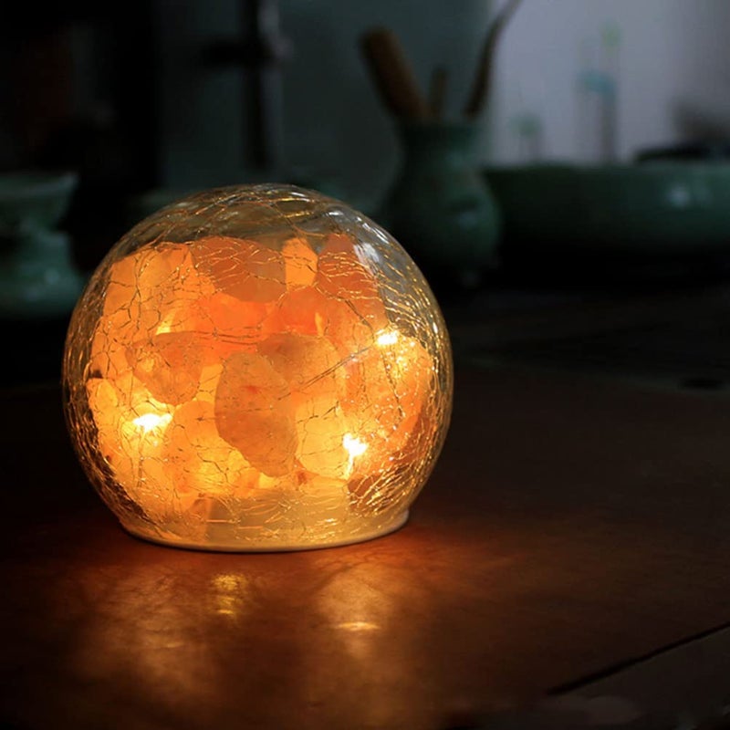 Uonlytech Salt Rock Lamp Battery Powered Himalayan Pink with Crackle Glass Ball Rock Salt Night Light for Bedroom Home Decor - Image 1