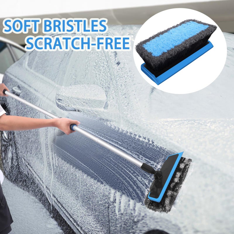 Wontolf 62'' Car Wash Brush with Long Handle, Scratch-Free Soft Bristles Sturdy Car Wash Mop Kit, Complete Car Cleaning Brush Kit Wash Mitt Towel Windshield Squeegee Wheel Tire Brush for Car Truck RV - Image 2