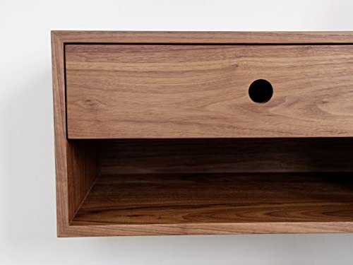 IThree Solid Wood Floating nightstand with Drawer and Shelf mid Century Bedside Table mid Century Modern End Table nightstand for Bedroom - Image 3