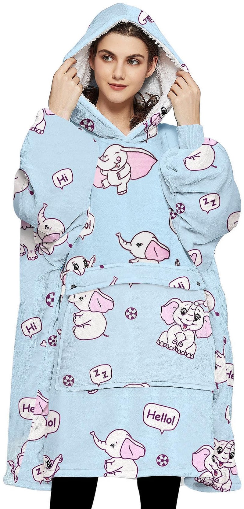 KFUBUO Wearable Blanket Hoodie for Adults Sherpa All Patterns Elephant Oversized Sweatshirt Blanket with Pockets Cute Hoodies Gifts for Women