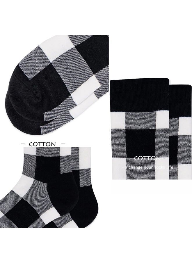 UTOWO Buffalo Plaid Cotton Socks,2-pairs Check-Socks,Unisex Plaid Cotton Socks (Black+Red) - Image 5