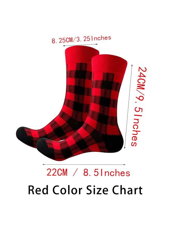 UTOWO Buffalo Plaid Cotton Socks,2-pairs Check-Socks,Unisex Plaid Cotton Socks (Black+Red) - Image 4