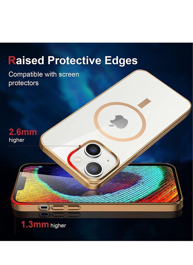 Built-in Magnet Clear Case for iPhone 14, Compatible with Mag-safe Accessories, Slim Thin PC Durable Case Support Wireless Char-ging (iPhone 14, Gold)