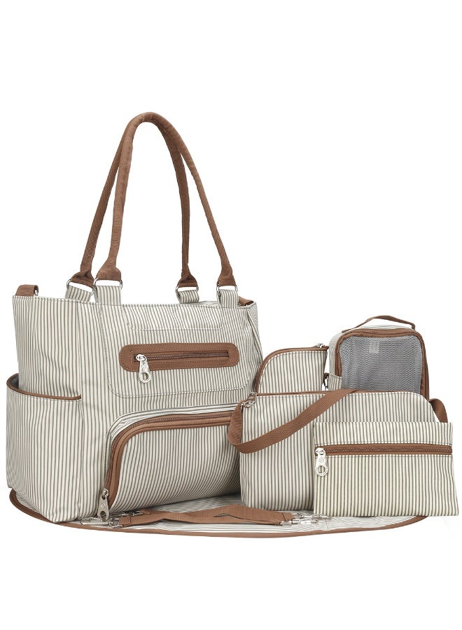 Set Of 6 Diaper Bag With Hooks And Nappy Changing Mat - Ivory White - Image 1