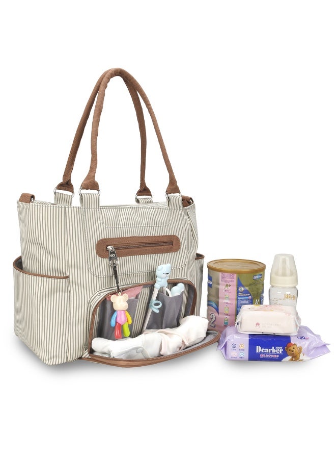 Set Of 6 Diaper Bag With Hooks And Nappy Changing Mat - Ivory White - Image 2