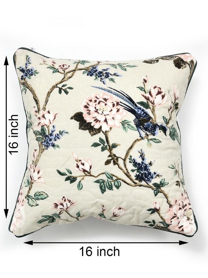 Clasiko Quilted Cotton Throw Pillow Covers for Sofa, Couch, Bed Cushion Covers Set of 5; 16x16 Inches; Vintage Flora - Image 5