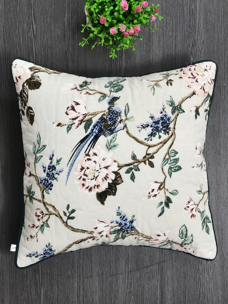 Clasiko Quilted Cotton Throw Pillow Covers for Sofa, Couch, Bed Cushion Covers Set of 5; 16x16 Inches; Vintage Flora - Image 2