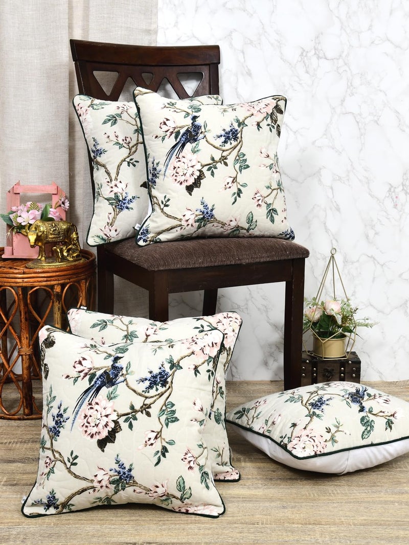 Clasiko Quilted Cotton Throw Pillow Covers for Sofa, Couch, Bed Cushion Covers Set of 5; 16x16 Inches; Vintage Flora - Image 1