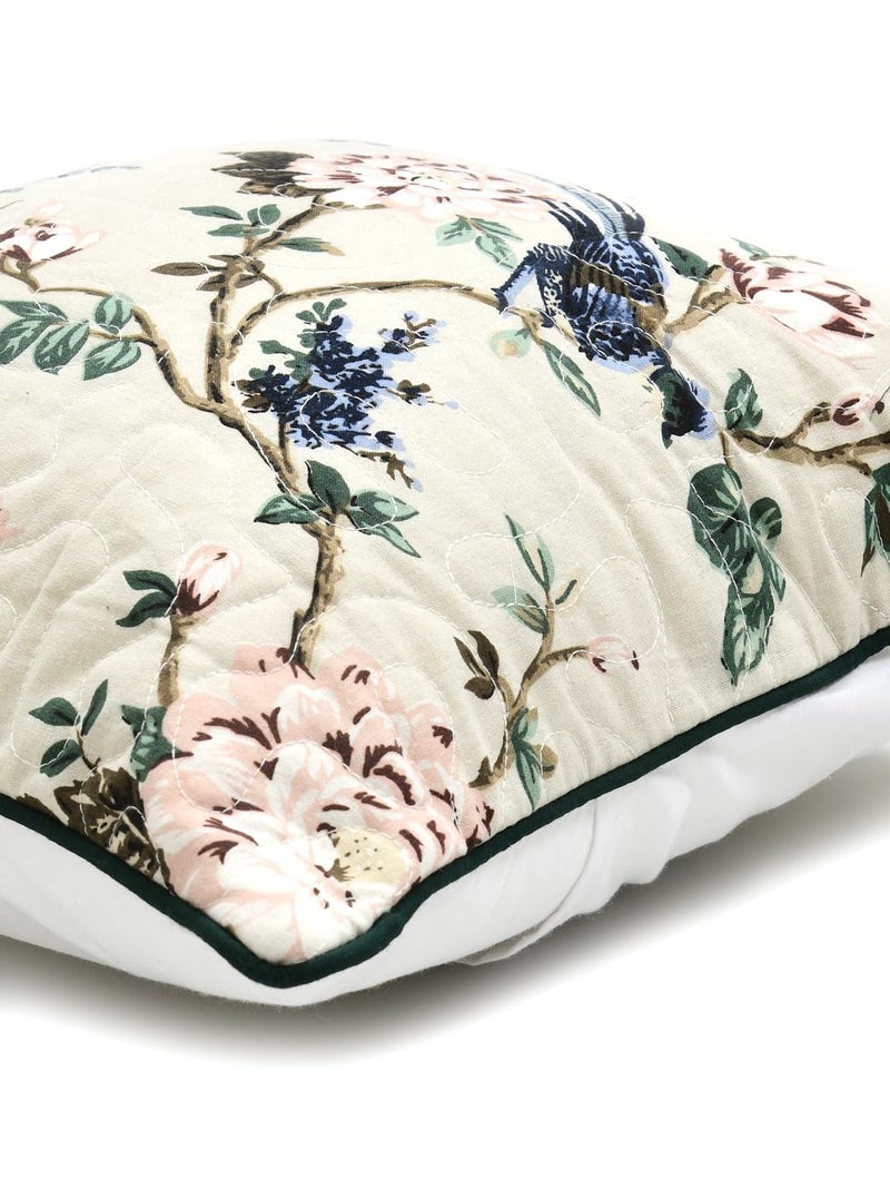 Clasiko Quilted Cotton Throw Pillow Covers for Sofa, Couch, Bed Cushion Covers Set of 5; 16x16 Inches; Vintage Flora - Image 3