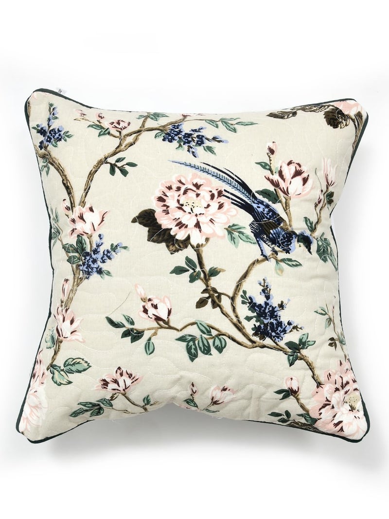 Clasiko Quilted Cotton Throw Pillow Covers for Sofa, Couch, Bed Cushion Covers Set of 5; 16x16 Inches; Vintage Flora - Image 4
