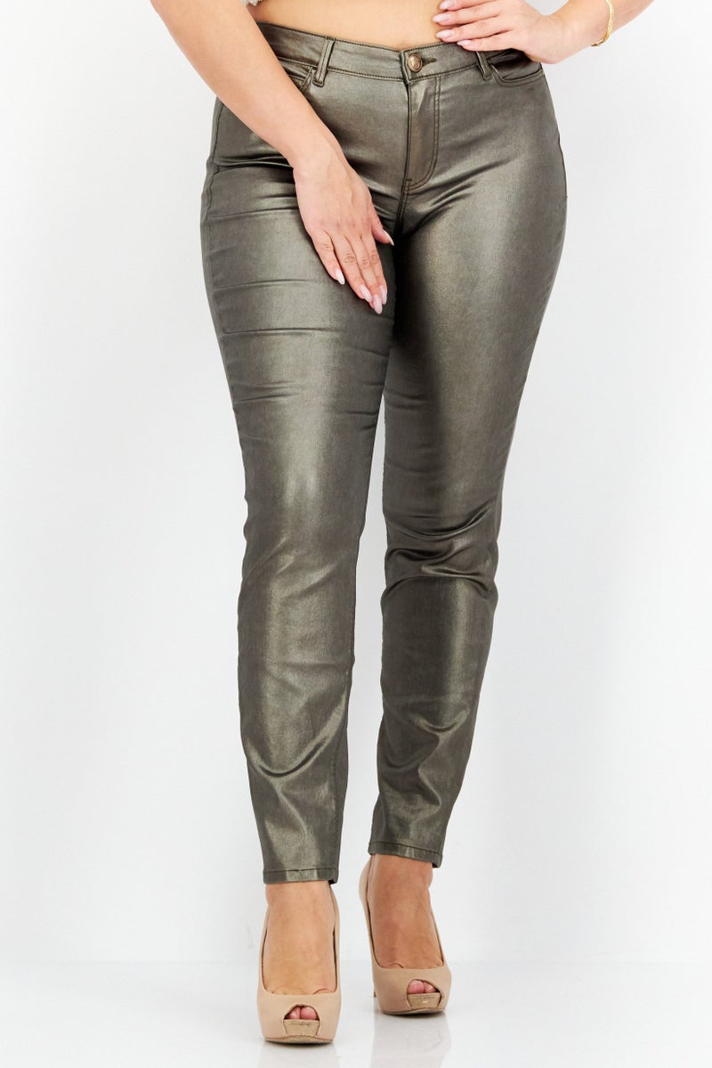 GUESS Women Skinny Fit Plain Jeans, Olive - Image 1