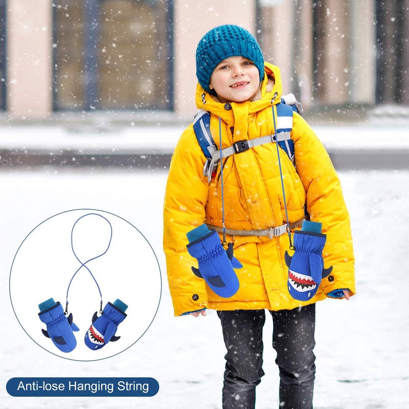 7-Mi Kids Mitten Winter, Snow Gloves for Skiing & Snowboarding Lined Warm Long Cuff with String for 4-6 Years Boys & Girls - Image 4