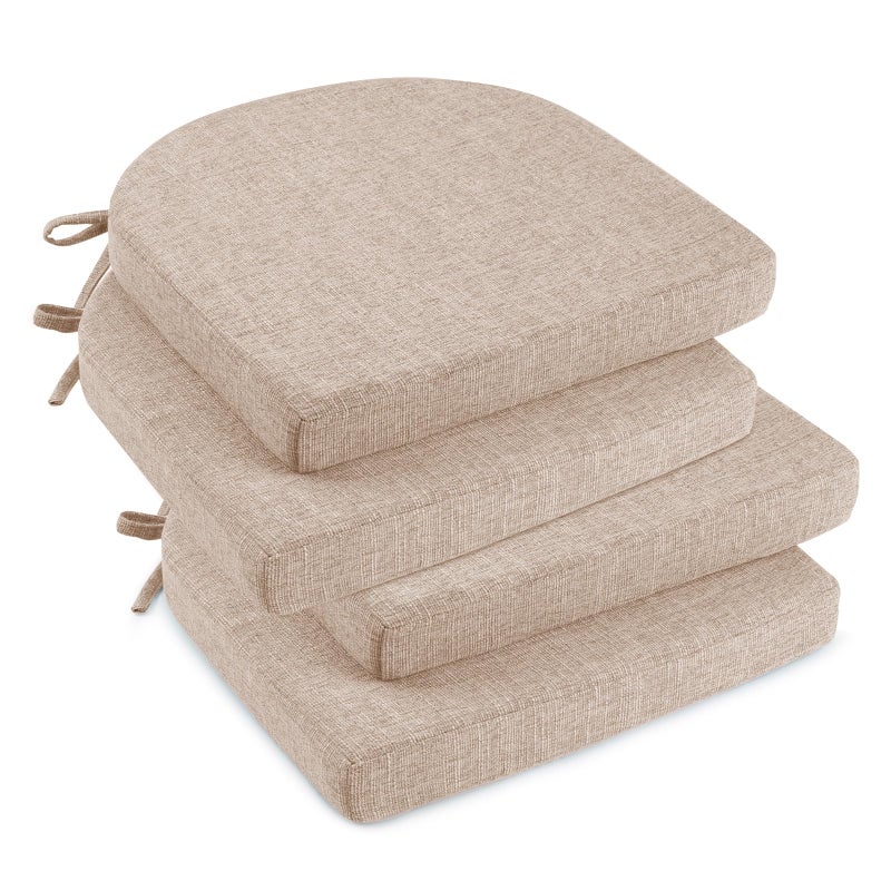downluxe Indoor Chair Cushions for Dining Chairs, Kitchen Chair Pads with Ties and Non-Slip Backing, 16" x 16" x 2", Oatmeal Beige, 4 Pack - Image 1