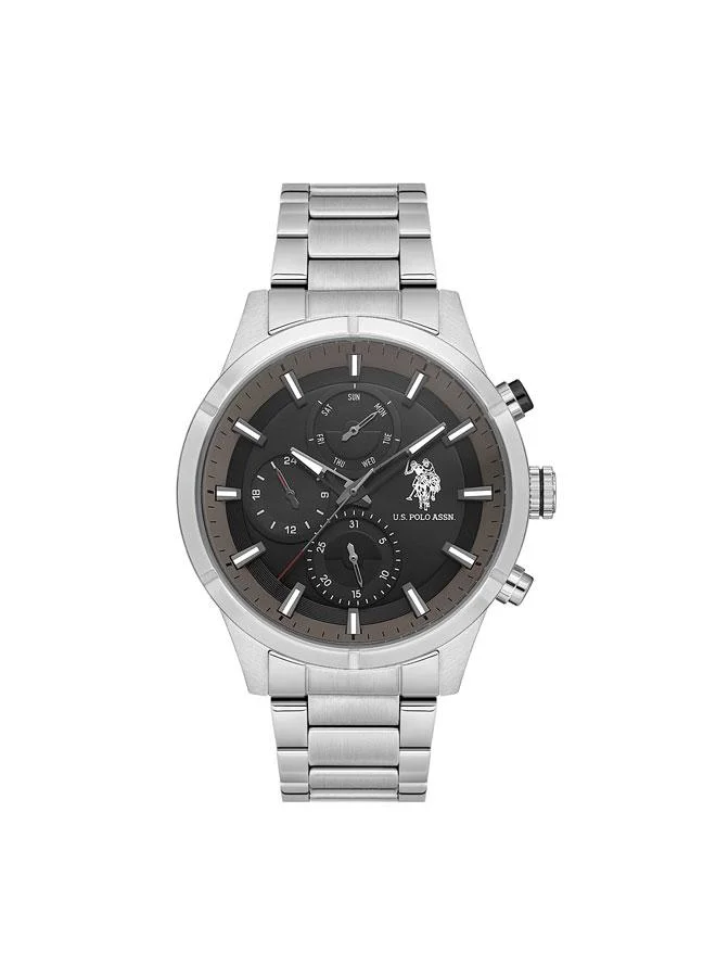 يو اس بولو اسن Crossing 46mm Multifunction Men's Watch with Black Dial & Stainless Steel Bracelet