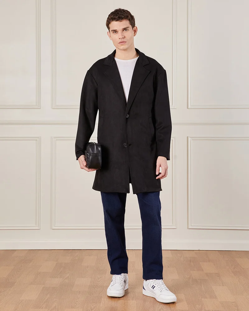 Redtag Men Black Collared Trench Coat
