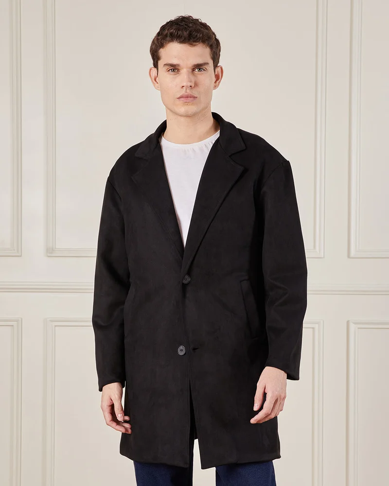 Redtag Men Black Collared Trench Coat