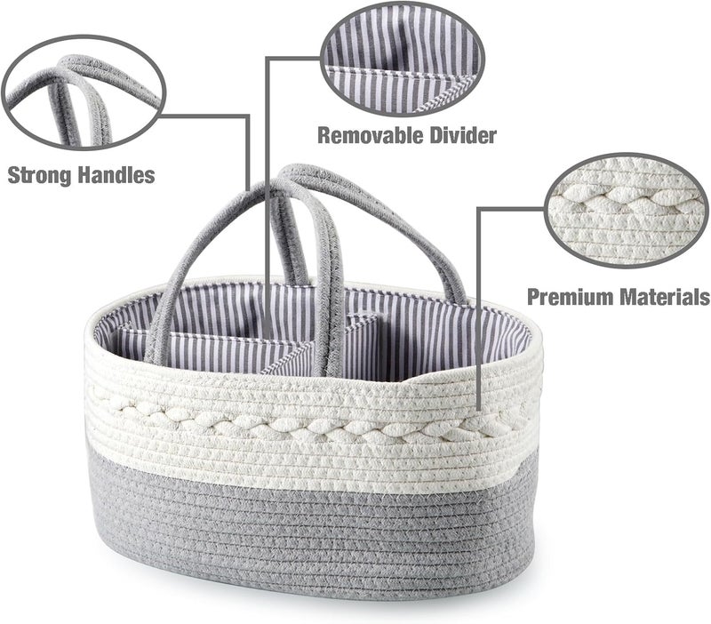 PandaEar Baby Diaper Caddy Organizer for Boys Girls Portable Baby Diaper Basket Travel Cotton Rope Diaper Caddy Change Organizer for Baby Shower Gifts Newborn Infants - Image 3