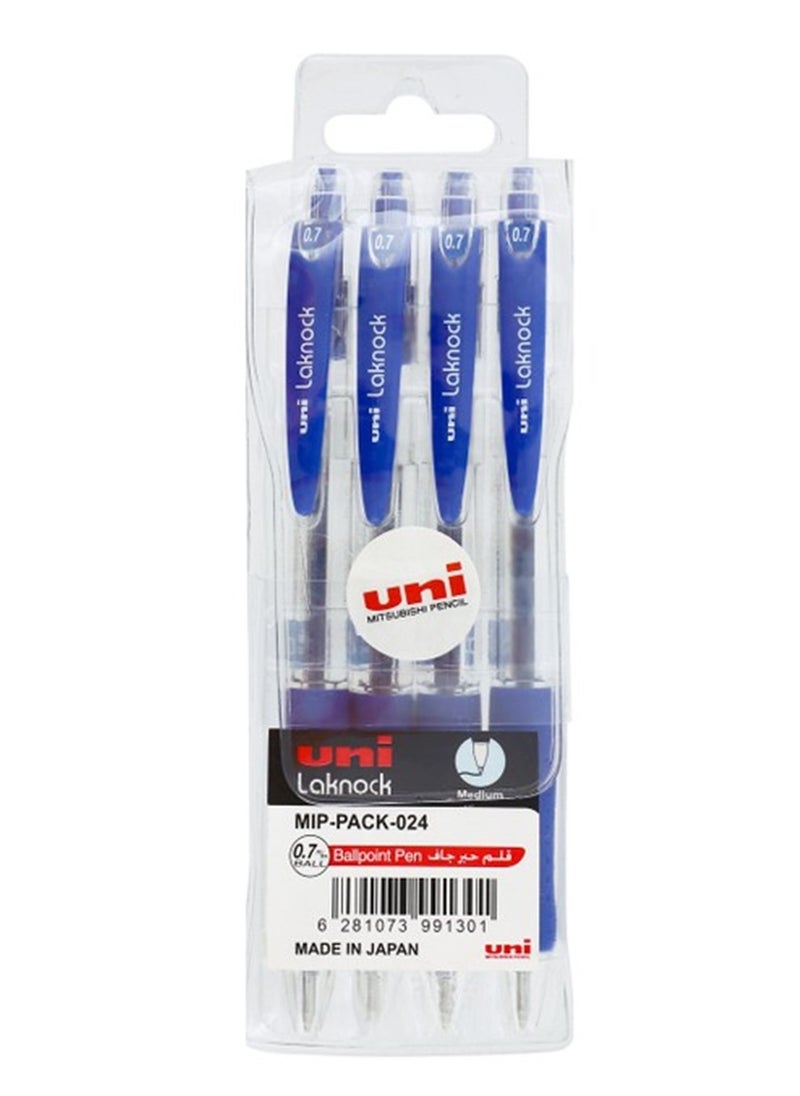 Uniball 4-Piece Laknock Ballpoint Pen 0.7mm Tip Blue Ink  - Image 1