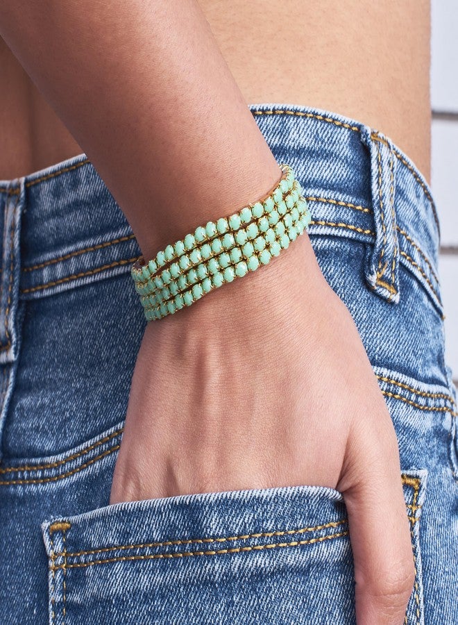 SALTY Anti Tarnish Set of 4 Seaglass Stack Bracelets for Women | Fancy Jewellery Gifts | Hand Band | Latest Fashion Accessories for Girls | Minimal Jewelry Design | Ideal for Gifting | Gift for Diwali, Christmas, Marriage, Birthday - Image 2