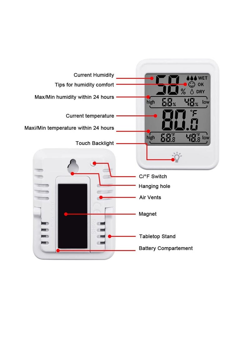 SYOSI Hygrometer Humidity Gauge Indicator Digital Indoor Thermometer Room Temperature and Humidity Monitor with Touch Backlight White [1 Pack] - Image 3