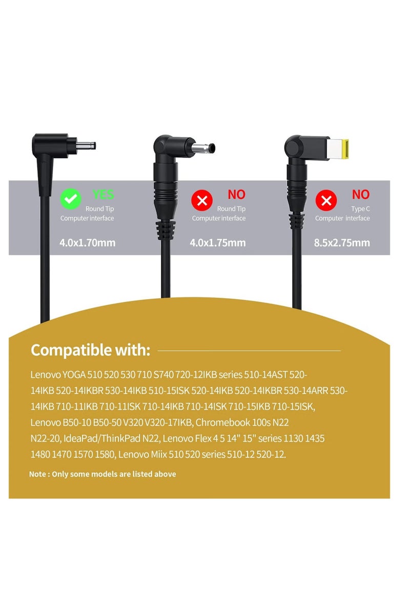 20V 3.25A 65W 45W Laptop Charger Replacement for Lenovo IdeaPad 320 310 320S 330 330s 110 110S 120S 330S-15IKB Yoga 520 530, IdeaPad Flex 4 5 6 ADL45WCD Power Supply Adapter Cord (4.0 * 1.7 mm) - Image 2