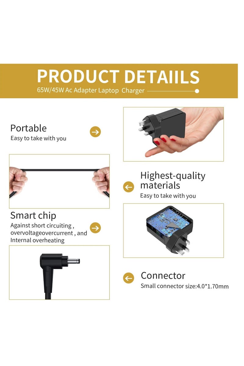 20V 3.25A 65W 45W Laptop Charger Replacement for Lenovo IdeaPad 320 310 320S 330 330s 110 110S 120S 330S-15IKB Yoga 520 530, IdeaPad Flex 4 5 6 ADL45WCD Power Supply Adapter Cord (4.0 * 1.7 mm) - Image 3