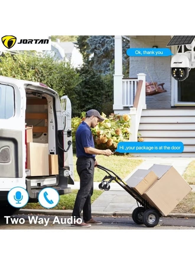 JORTAN 8MP Solar WiFi Outdoor PTZ Security Camera | 360° Pan Tilt Wireless CCTV Camera with Motion Detection 2-Way Audio Color Night Vision IP66 Waterproof 10800mAh Battery for Home Farm Garage Outdoor Surveillance - Image 2