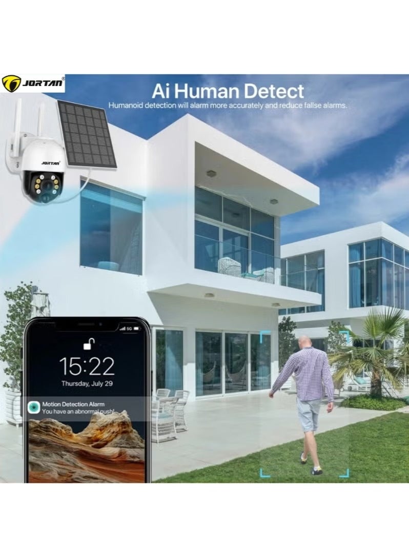 JORTAN 8MP Solar WiFi Outdoor PTZ Security Camera | 360° Pan Tilt Wireless CCTV Camera with Motion Detection 2-Way Audio Color Night Vision IP66 Waterproof 10800mAh Battery for Home Farm Garage Outdoor Surveillance - Image 5