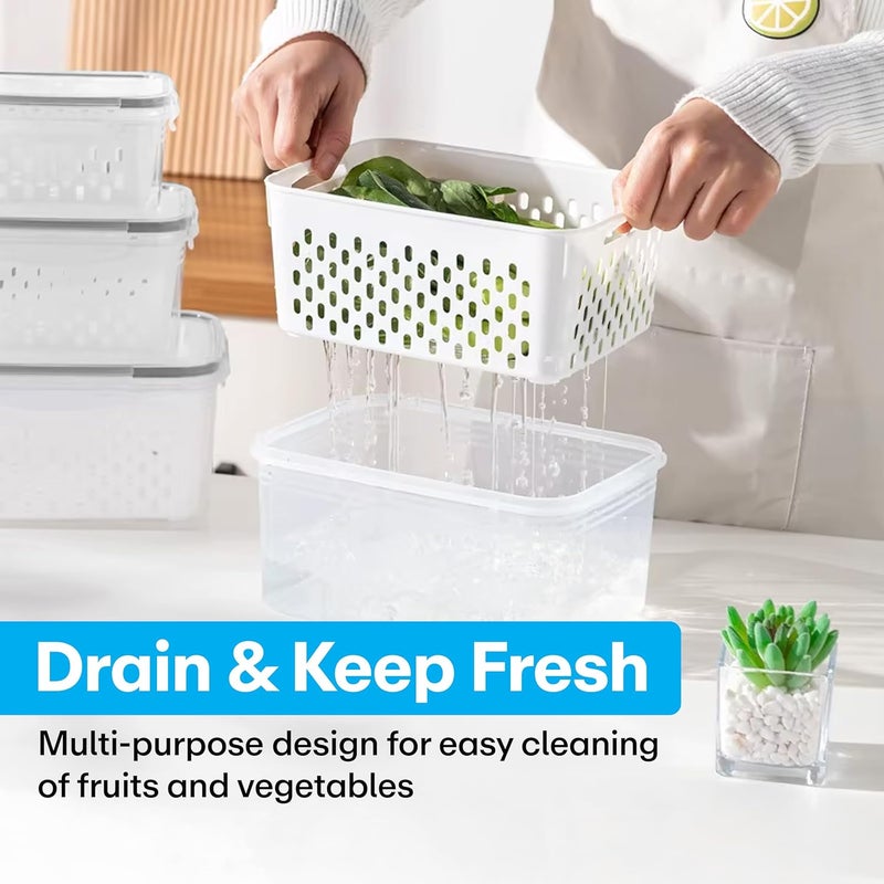 PRIME PICK Fridge Storage Boxes with Lids Set of 3 White Transparent FoodGrade Airtight Containers with Removable Drain Baskets for Vegetables Fruits Everyday Kitchen Storage - Image 5