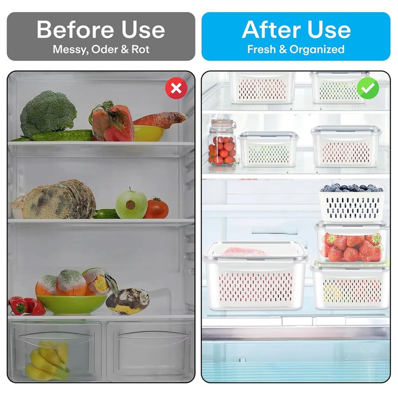 PRIME PICK Fridge Storage Boxes with Lids Set of 3 White Transparent FoodGrade Airtight Containers with Removable Drain Baskets for Vegetables Fruits Everyday Kitchen Storage - Image 4