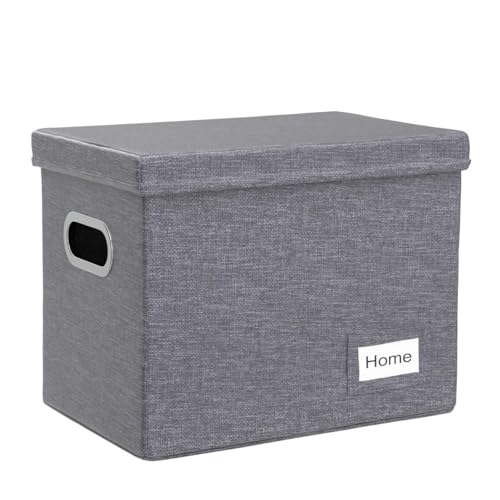 PRANDOM File Organizer Box - Set of 1 Collapsible Decorative Linen Filing Storage Hanging File Folders with Lids Office Cabinet Letter Size Grey (14x9.3x10.8 inch) - Image 4