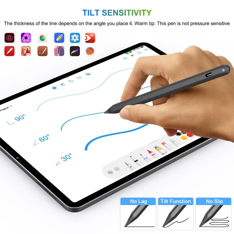 HATOKU Pencil 2nd Generation Wireless Charging, Pencil for iPad with Tilt & Palm Rejection, Magnetic Stylus Pen Compatible with ipad Air 3/4/5, ipad Mini 5/6, ipad 6/7/8/9/10, ipad Pro 11/12.9 (Black) - Image 3