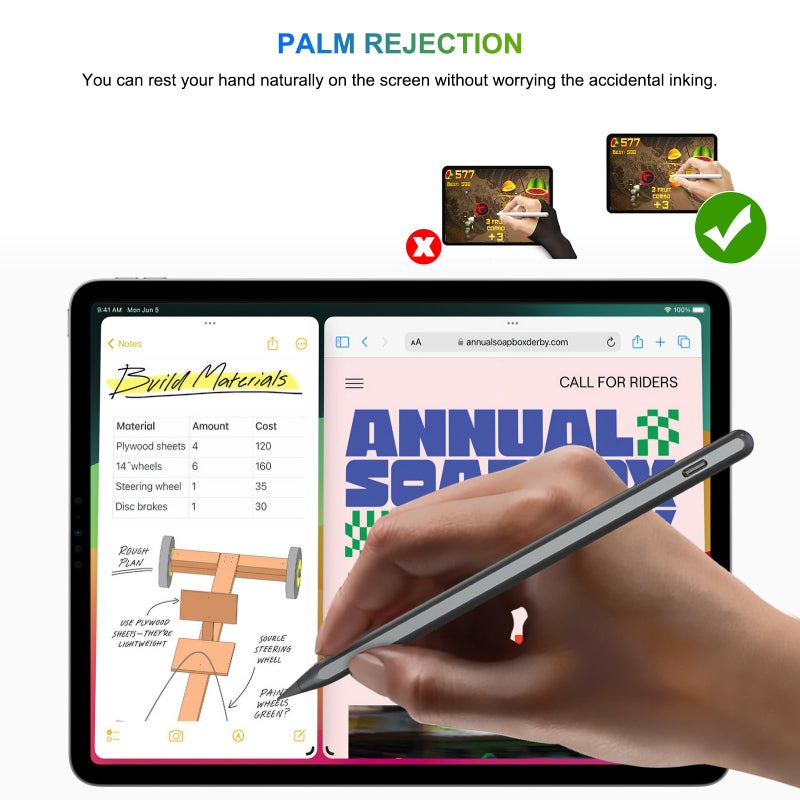 HATOKU Pencil 2nd Generation Wireless Charging, Pencil for iPad with Tilt & Palm Rejection, Magnetic Stylus Pen Compatible with ipad Air 3/4/5, ipad Mini 5/6, ipad 6/7/8/9/10, ipad Pro 11/12.9 (Black) - Image 4