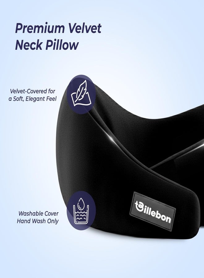 Billebon Gel Infused Memory Foam Neck Pillow, Travel Pillow with Adjustable Velcro Straps, Neck Pillow for Travelling & Flight Travel, Ergonomic Support for Comfort & Pain Relief (Black) - Image 3