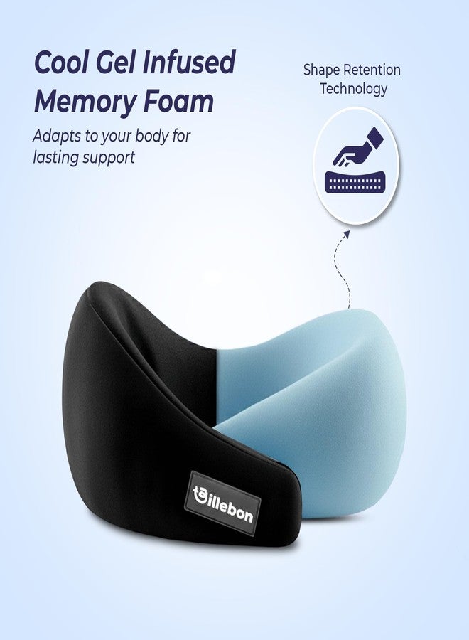 Billebon Gel Infused Memory Foam Neck Pillow, Travel Pillow with Adjustable Velcro Straps, Neck Pillow for Travelling & Flight Travel, Ergonomic Support for Comfort & Pain Relief (Black) - Image 2