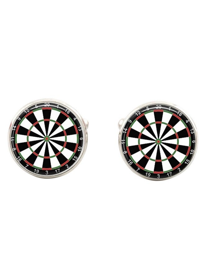 Art Attack Dartboard Cuff Links, Round Glass Metal Dart Cufflinks (Silver) - Image 2