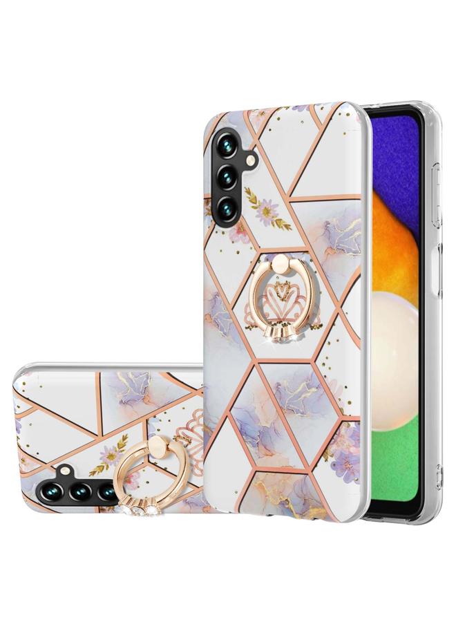 اس-توب جراب لهاتف Samsung Galaxy A54 5G جراب هاتف IMD TPU مزخرف بزهرة رخامية مع حامل حلقي - Image 1