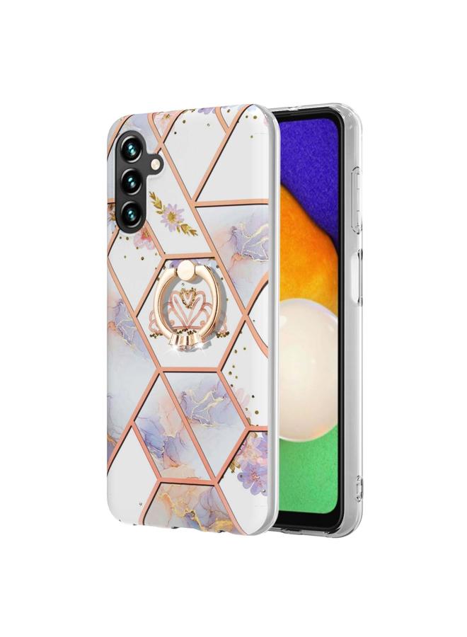 اس-توب جراب لهاتف Samsung Galaxy A54 5G جراب هاتف IMD TPU مزخرف بزهرة رخامية مع حامل حلقي - Image 2