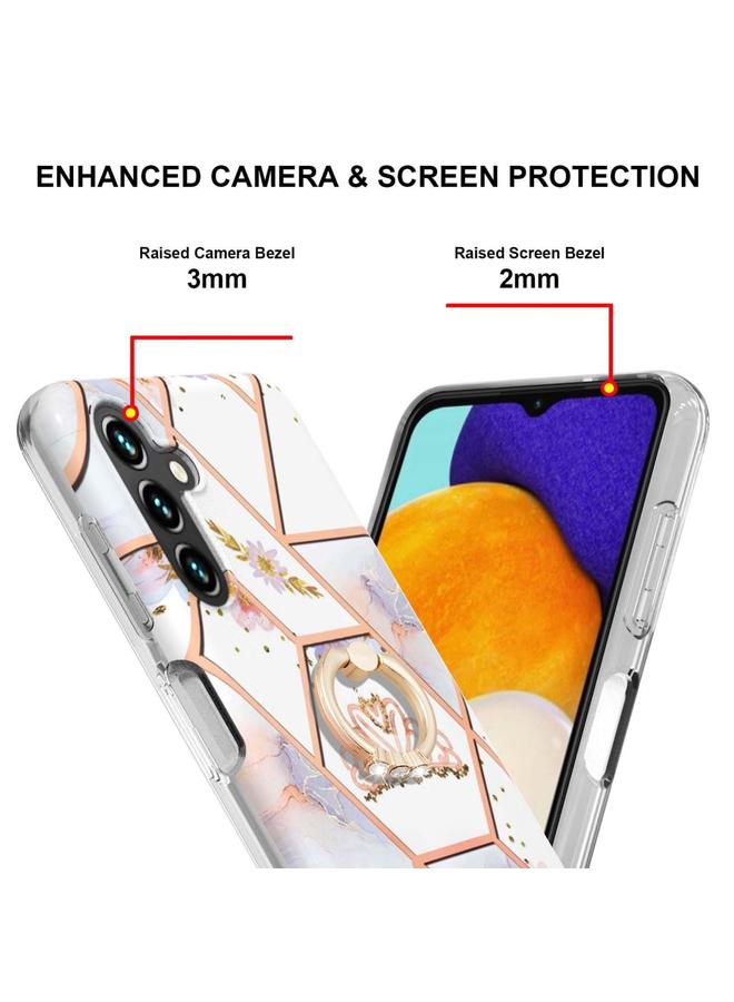 اس-توب جراب لهاتف Samsung Galaxy A54 5G جراب هاتف IMD TPU مزخرف بزهرة رخامية مع حامل حلقي - Image 3