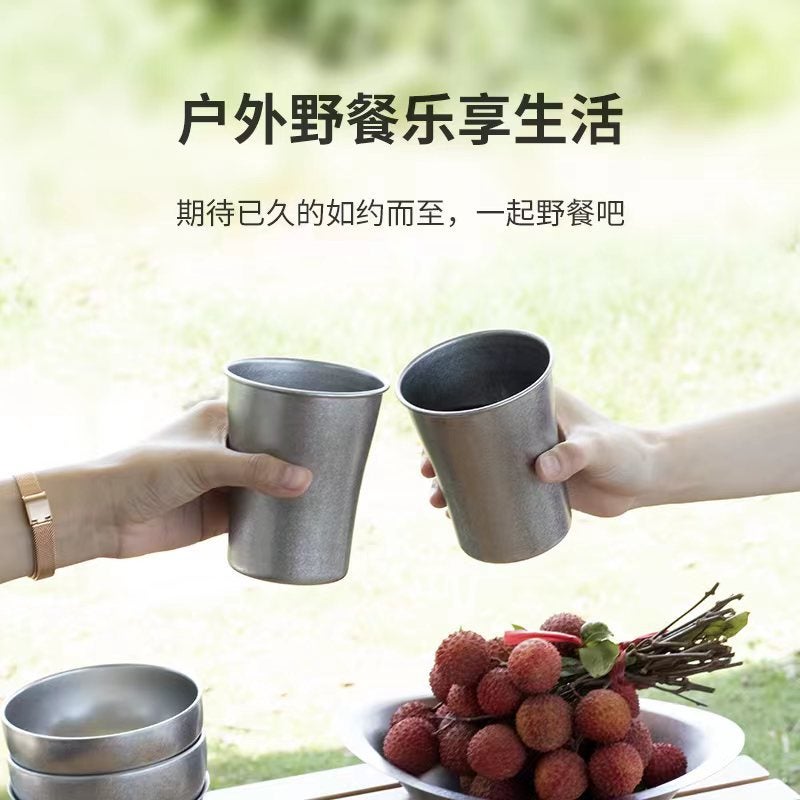 304 Stainless Steel Distressed Retro Style Tableware Industrial Style Bowl Plate Fork Spoon Chopsticks Snowflake Gray Outdoor Set - Image 3