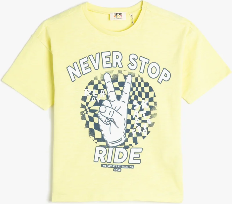 KOTON Racing Themed T-Shirt with Slogan Detail Short Sleeve Crew Neck