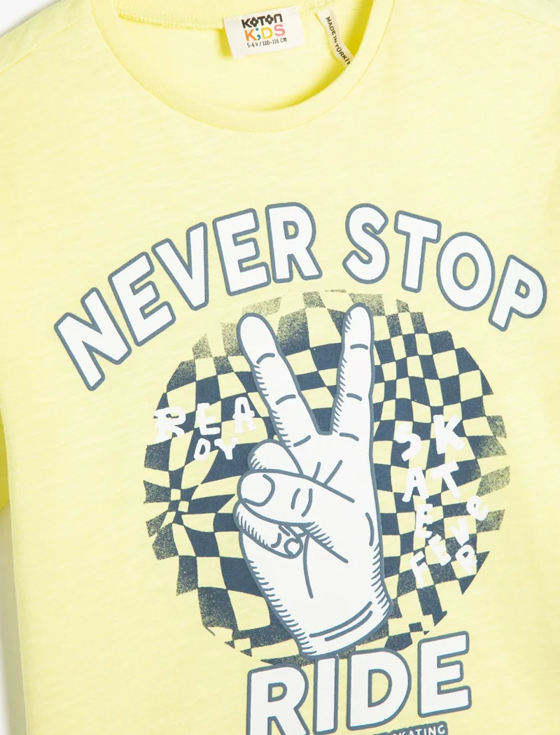 KOTON Racing Themed T-Shirt with Slogan Detail Short Sleeve Crew Neck