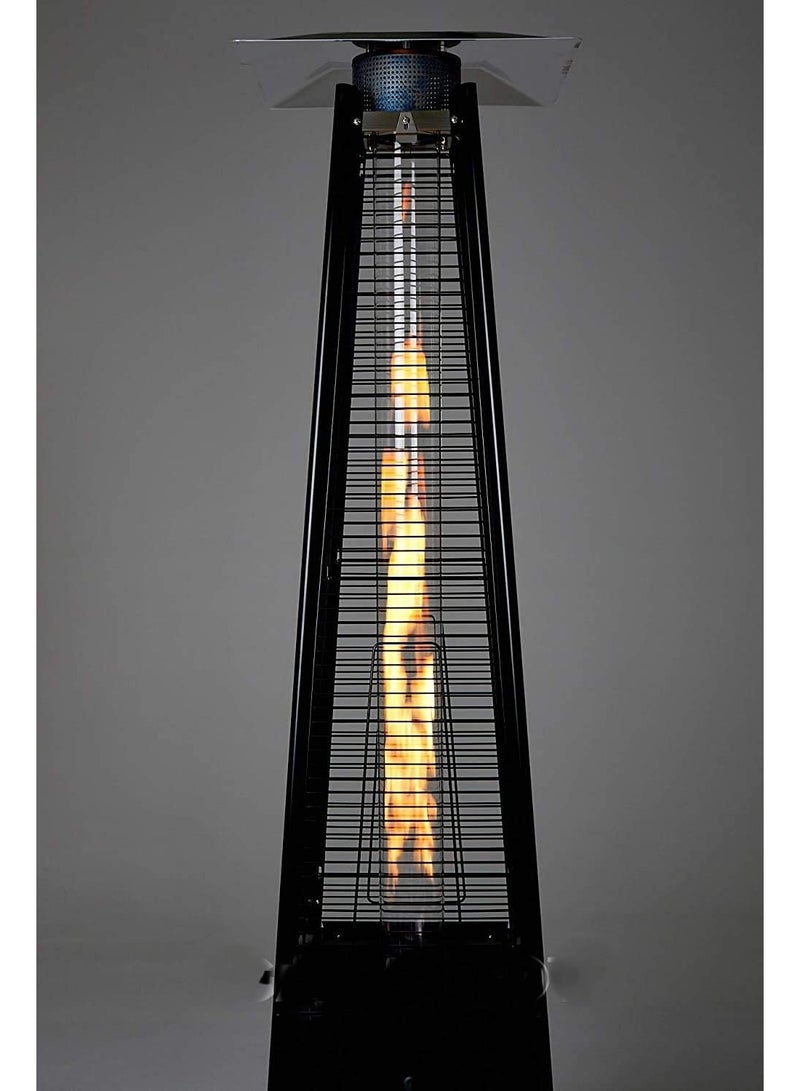 UNIQUE HUB مدفأة فناء خارجية تعمل بالغاز البروبان بقوة 13 كيلوواط، على شكل هرم رباعي، مزودة باللهب، مع عجلات، إشعال سريع بالنبض، وإيقاف تلقائي، اللون أسود - Image 2