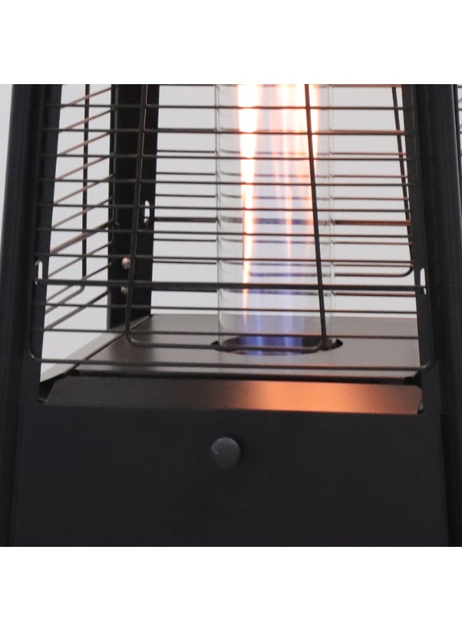 UNIQUE HUB مدفأة فناء خارجية تعمل بالغاز البروبان بقوة 13 كيلوواط، على شكل هرم رباعي، مزودة باللهب، مع عجلات، إشعال سريع بالنبض، وإيقاف تلقائي، اللون أسود - Image 3