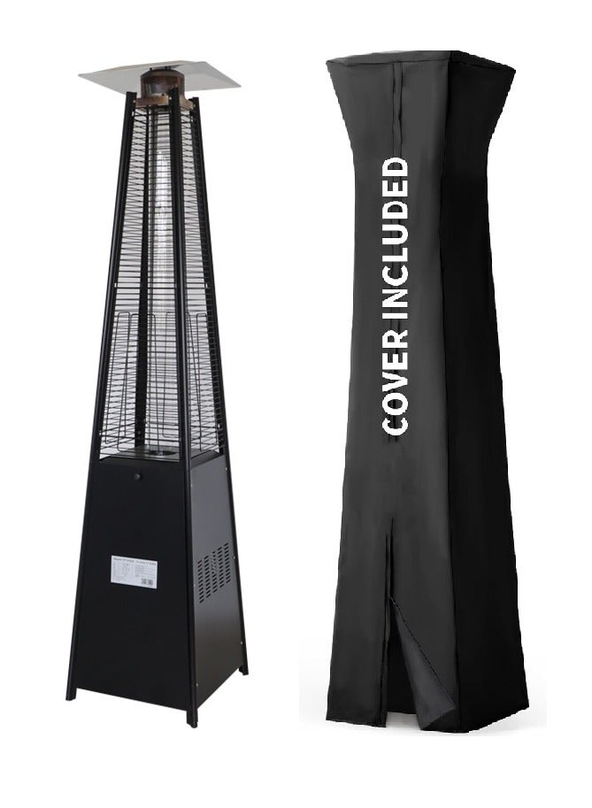 UNIQUE HUB 13KW Outdoor Propane Patio Heater, Quadrangular Pyramid Flame Heater W/Wheels Quick Pulse Ignition, Auto Shut Off, Black - Image 1