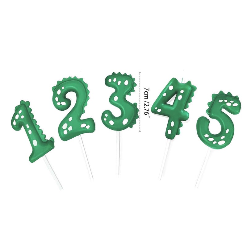 YUNSHANGMO مجموعة شموع عيد ميلاد الديناصور رقم 3 من YUNSHANGMO، شمعة كيك بطابع الديناصور 3 بحجم 2.75 بوصة باللون الأخضر مع 5 قطع شموع ديناصور لحفلات عيد الميلاد والاحتفالات - Image 2